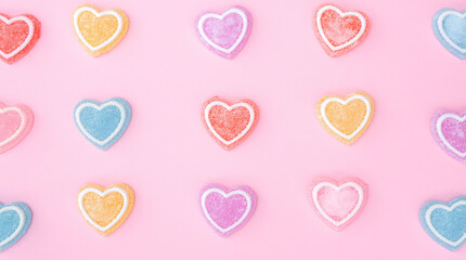 Colorfully heart jelly on a pink background. - 714622751