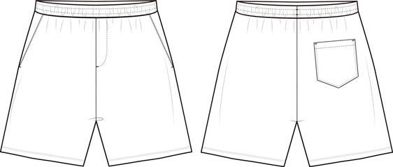 Sport Shorts technical fashion illustration.Sweat Short Pants fashion flat technical drawing template, side slit, pockets.