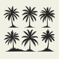 Vector collection of coconut trees with silhouette style