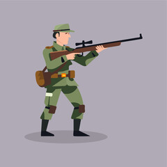 vector flat military officer holding sniper