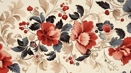 Traditional Russian floral pattern. Vibrant Spirit of Russia with Authentic flowers pattern - obrazy, fototapety, plakaty