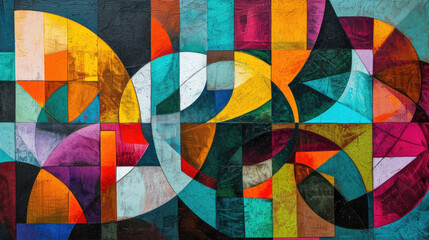 Canvas with contrasting colorful abstract geometric shapes