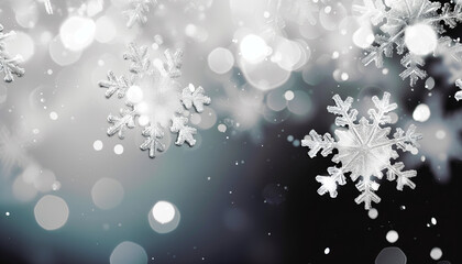 White snowflakes with bokeh effect on top of a dark background
