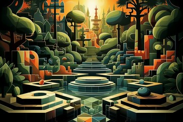 Obraz premium Tranquil meditation gardens, where one can find inner peace and harmony - Generative AI
