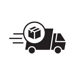 Shipping fast delivery truck with box icon symbol, Pictogram silhouette design for apps and websites, Isolated on white background, Vector illustration