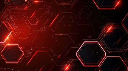 Fotobehang Abstract dark hexagon pattern on red neon background technology style. Modern futuristic geometric shape web banner design. You can use for cover template, poster, flyer, print ad. Vector illustration © Orxan