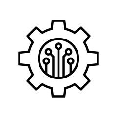 Circuit board with gear icon, Smart AI Cogwheel engineering technological concept, Digital technology, Vector illustration