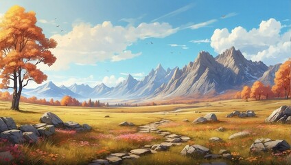 beautiful views of national parks and mountains in autumn made by AI generative