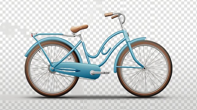 Bicycle 3d icon. Walking bike in blue. Isolated object on transparent background