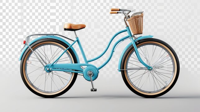 Bicycle 3d icon. Walking bike in blue. Isolated object on transparent background