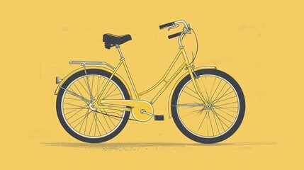 City bicycle. Vintage style in yellow. Set includes lettering and silhouette shape. Isolated vector illustration