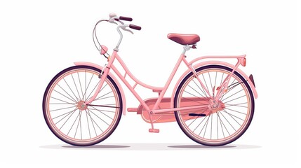 Fototapeta na wymiar Classic City Bicycle, Ecological Sport Transport, Pink Women Bike Side View Flat Vector Illustration