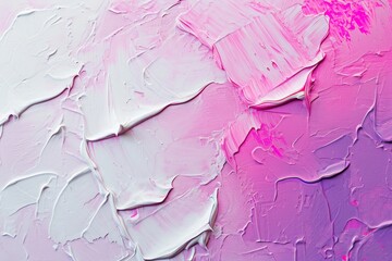 White abstract oil paint texture on canvas or wall with neon pink and purple light color
