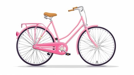 Fototapeta na wymiar Classic City Bicycle, Ecological Sport Transport, Pink Women Bike Side View Flat Vector Illustration