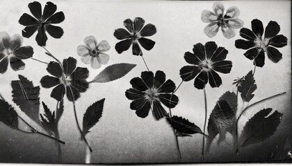 photocopy of pressed flowers in black and white made with generative ai