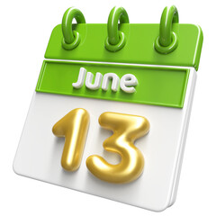 13th June Calendar Icon 3D Render , Calendar Icon 3D Illustration