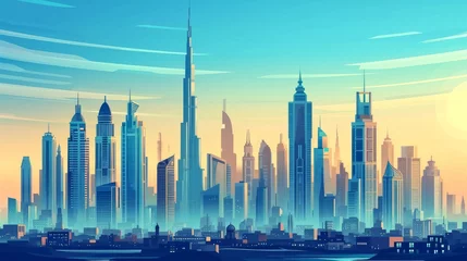  Dubai cityscape with skyscrapers and landmarks vector illustration © Orxan