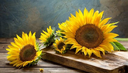 sunflowers on wooden board