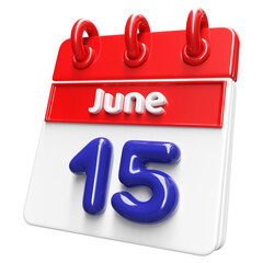 15th June Calendar Icon 3D Render , Calendar Icon 3D Illustration