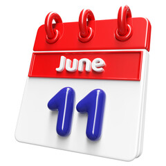 11th June Calendar Icon 3D Render , Calendar Icon 3D Illustration