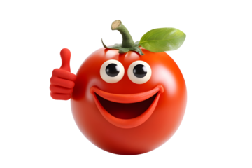 smiling tomato thumbs up isolated on transparent background