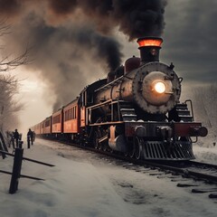 Fototapeta premium A train is going to Siberia in winter best picture Ai generated art
