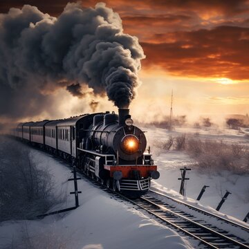 A train is going to Siberia in winter best picture Ai generated art
