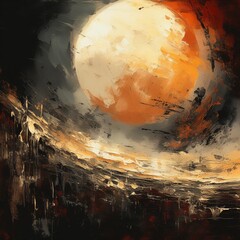Abstract moon scene in painterly style with war Ai generated art