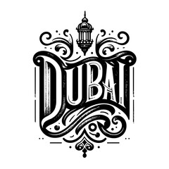 "'Dubai': Unique and Attractive Vintage-Style Hand Lettering Vector, Perfectly Suited for Posters, Stickers, T-Shirt Designs, and More."
