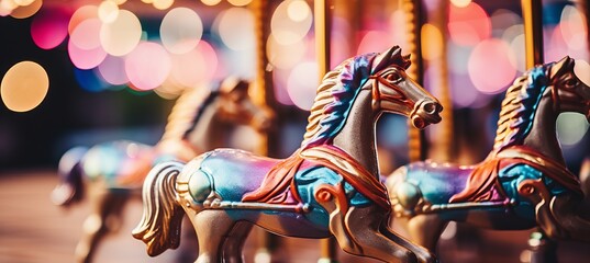 Fototapeta na wymiar Vibrant carousel in motion colorful close up with lively details and dynamic lighting