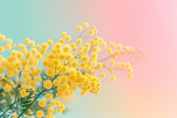 Obraz na płótnie Canvas Yellow mimosa flower on pastel background with copy space