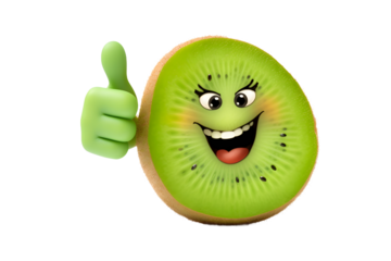 smiling kiwi slice thumbs up isolated on transparent background