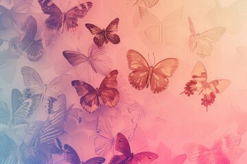 Background with gradient of transparent butterflies with grainy texture