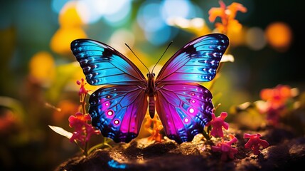 Vivid iridescent butterfly wings  macro close up with delicate patterns in natural light