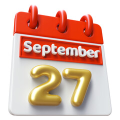 27th September Calendar Icon 3D Render, Calendar Icon 3D Illustration
