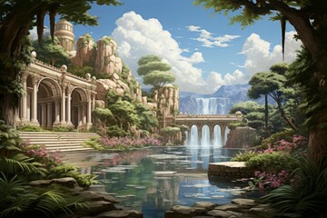 Obraz premium Tranquil meditation gardens, where one can find inner peace and harmony - Generative AI