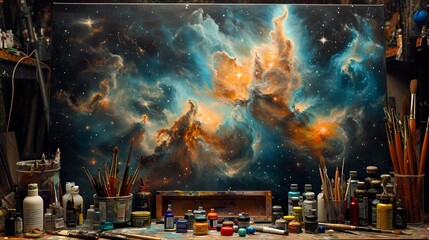 Crafting galaxies on canvas with celestial hues, where each brushstroke unveils a cosmic masterpiece that echoes the passion of astronomical artistry