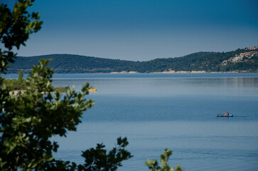 landscapes of the island of Porquerolles, on the French Riviera off the coast of Hyeres, in the summer of 2013. The surface area of 1254 hectares makes it the second Mediterranean island in France aft