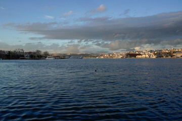 View of Golden Horn at sunset from Balat district in Istanbul, Turkey.