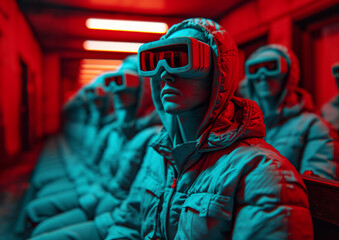 Fototapeta na wymiar Group of People Wearing Goggles in a Room