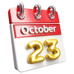 23rd October Calendar Icon 3D Render , Calendar Icon 3D Illustration