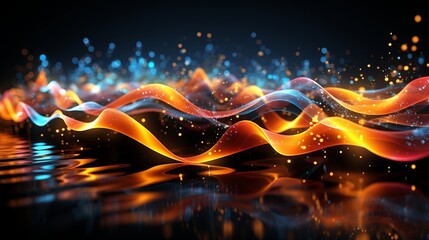 Vibrant colors wave of bright particles abstract sound and music visualization background