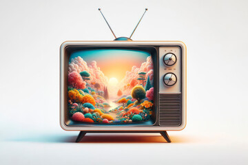 retro tv television isolated on solid white background. ai generative