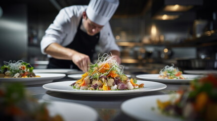 cook being prepared food in a restaurant kitchen