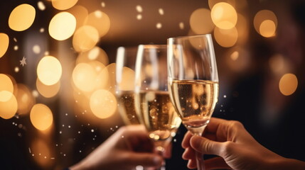 People holding glasses of champagne making a toast, newyear party