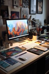 Naklejka premium professional creative graphic designer desk. ai generated