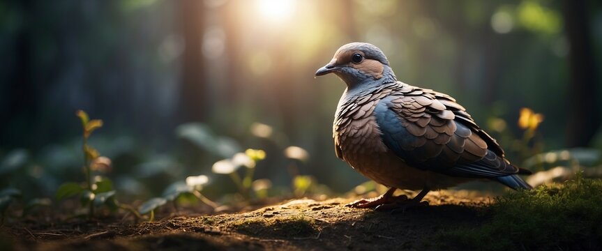 Pigeon in the forest. Bird in the nature. Wildlife scene.