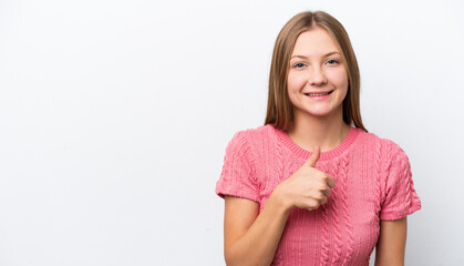 Young Russian woman isolated on white background giving a thumbs up gesture