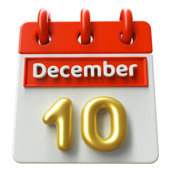 10th December Calendar Icon 3D Render
