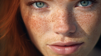 closeup macro portrait of female face. human woman open eyes